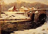 Fritz Thaulow Canvas Paintings - A Stone Bridge Over A Stream In Winter